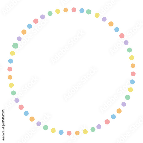パステルカラードット円形フレーム かわいい水玉サークル枠素材 / Pastel colorful dotted circle frame (cute polka dot border)