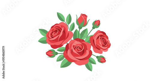 A beautiful bouquet of roses with green leaves and vibrant red petals