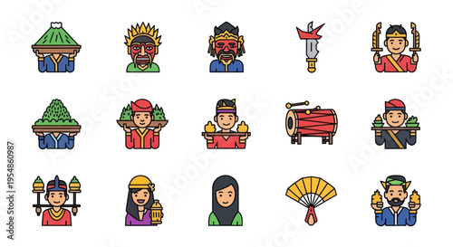 thai culture icons set