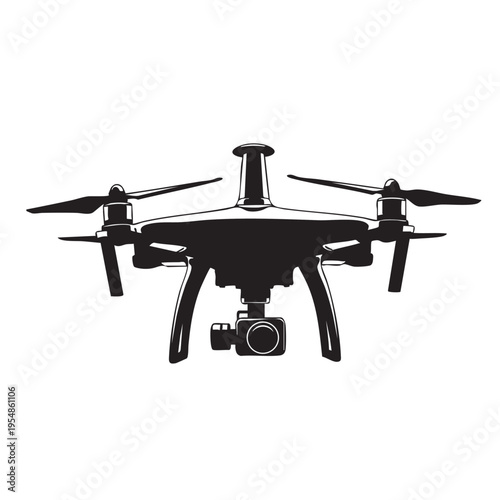 Professional drone quadcopter silhouette with camera for aerial photography
