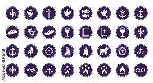 christian symbols icons set