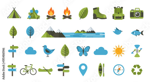 ecological icons set, green travel symbols