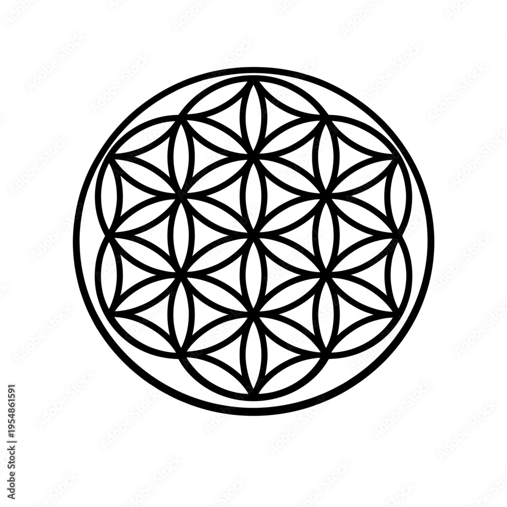 Fototapeta premium Flower of Life Sacred Geometry Symbol: Ancient Universal Pattern of Creation, Harmony, and Spiritual Unity. Ideal for Meditation, Holistic Wellness, Esoteric Art, and Cosmic Connection, embodying Divi