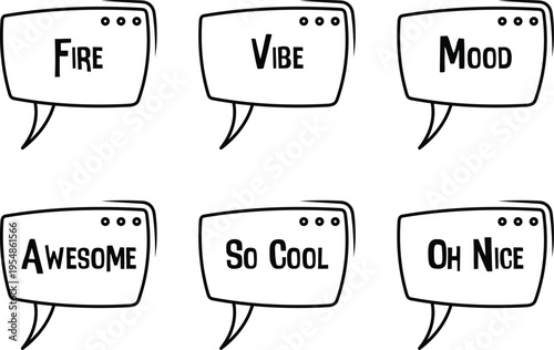 Fotografía A collection of six hand drawn speech bubbles containing positive slang words on