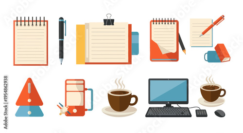 office supplies and computer icons