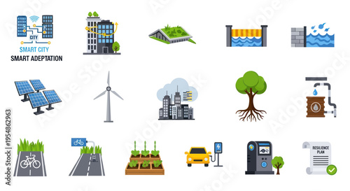 Smart city sustainable infrastructure icons