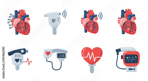 heart health medical icons, cardiology symbols, healthcare illustrations