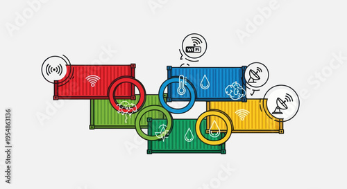 sustainable shipping containers with eco friendly icons