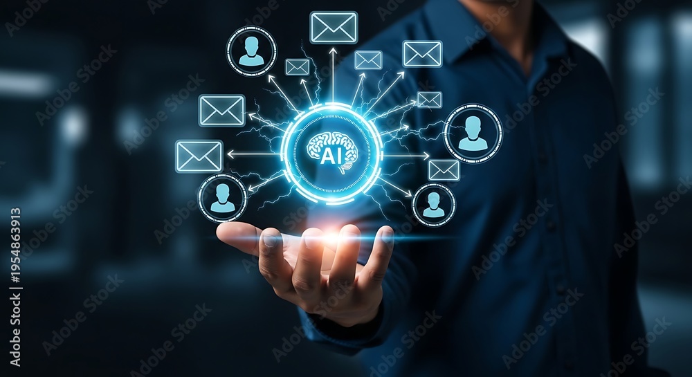 Fototapeta premium Advanced AI email technology automating communication between businesses and digital audiences worldwide