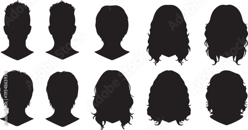 Black silhouette of human head profiles facing right in a row side view black simple minimal style d