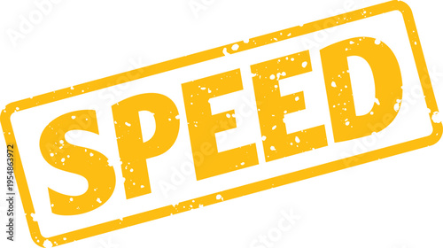Distressed yellow rubber stamp displaying the word SPEED to signify rapid progress