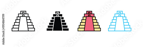 Ancient Mayan Pyramid Icon for History, Archaeology, and Travel Landmarks. Symbol Vector Illustration.