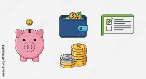 Piggy Bank, Wallet, Coins, and Checklist - Financial Planning and Savings Concept