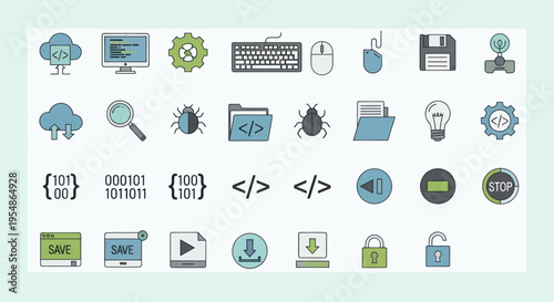 Coding Icons Set: Programming, Development, Technology, Software, Web Design, UI/UX