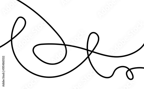 Abstract squiggle line pattern with flowing curves and tangles. Continuous lines doodles form wavy pattern. Wavy black thread creates decorative drawing for minimalist graphic background flyer banner