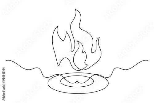 Fire icon continuous one line drawing minimalist style isolate outline vector illustration