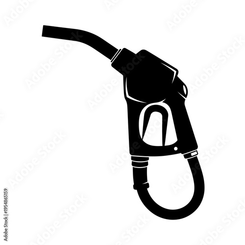 Black and white illustration of a fuel pump nozzle, symbolizing energy, industry, and transportation