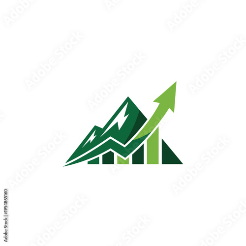 Green mountain graph with ascending arrow symbolizing growth and success