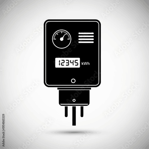 Digital electricity meter vector icon displaying energy consumption and power usage. Essential for utility services, accurate electrical measurement, and energy monitoring in modern homes
