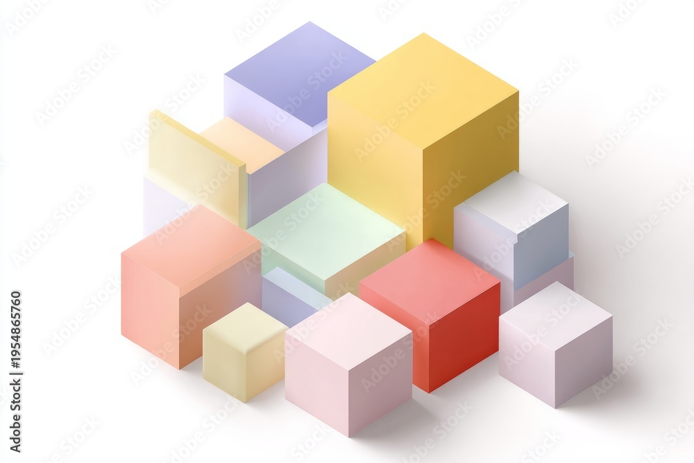 Obraz premium Colorful geometric cubes arrangement on white background