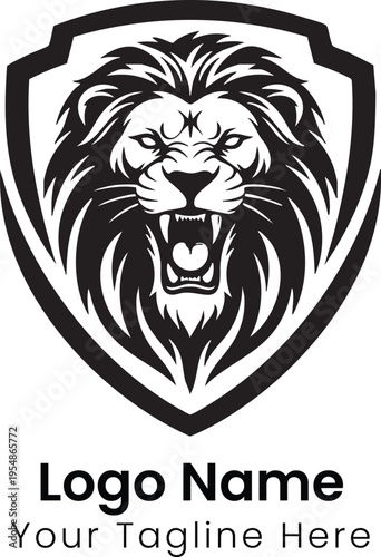 A fierce lion's head logo with a shield emblem and open mouth