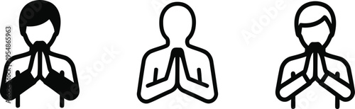 Prayer namaste greeting person icon meditation spiritual respect set