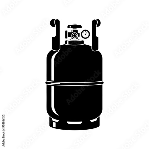 Black silhouette icon depicting a pressurized gas cylinder, commonly used for propane, butane, or industrial fuel, symbolizing energy storage and domestic or commercial utility