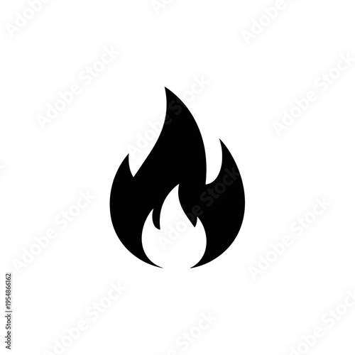 Minimalist black fire flame icon symbol representing heat, energy, warning, and passionate intensity, perfect for graphic design projects seeking a simple visual cue