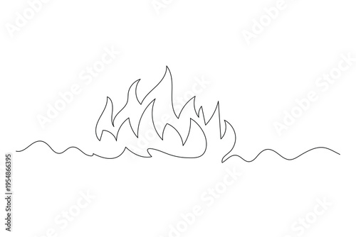 Fire icon continuous one line drawing minimalist style isolate outline vector illustration