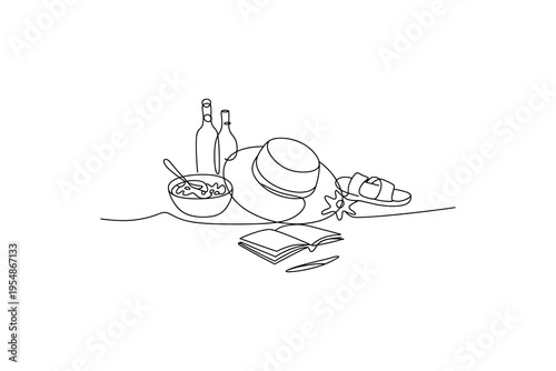 White line of a bicycle and a fish with a net white background