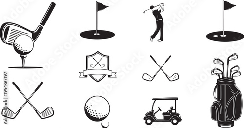 Black and white of cleaning tools and household vacuum cleaner broom dustpan de