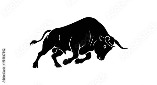 Black Bull Silhouette Running Fast.