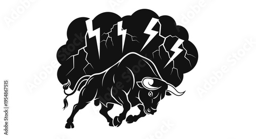 Black bull with lightning storm.