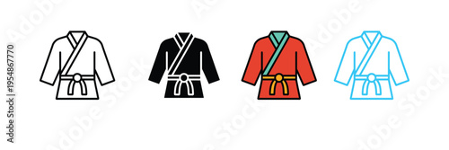 atrial Arts Karate Uniform Icon for Judo Training, Gi Kimono Apparel, and Combat Sports Gear. Symbol Vector Illustration.