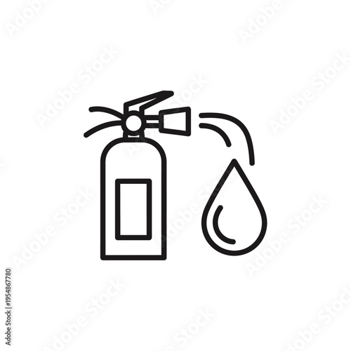 Line art icon depicting a fire extinguisher spraying water, symbolizing safety and emergency preparedness in a clean, minimalist design