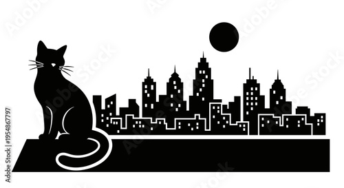 Black Cat Sitting on City.