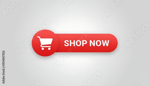 Shop now button with shopping cart icon, red call to action