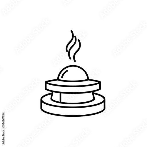 Symbol of an activated beacon or alarm with smoke emanating from its top, depicted in a clean, minimalist line art style