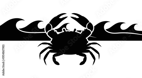 Black Crab Silhouette Ocean Waves.