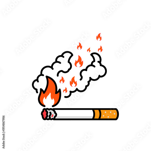 Flames erupting from a burning cigarette, symbolizing addiction and the harmful effects of smoking