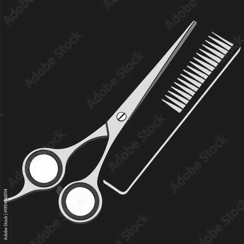 Scissors and comb hair cutting tool vector illustration.