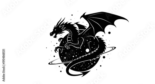 Black dragon on a planet.
