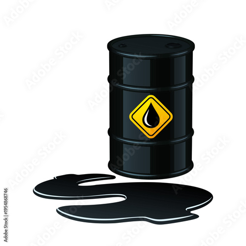 Oil barrel. Oil spilled like a dollar sign. Barrel petroleum. Vector illustration. Isolated on white background
