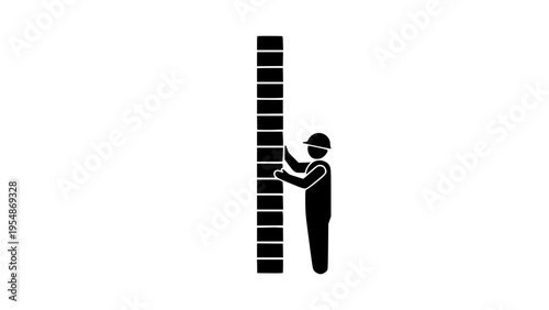 Worker building wall abstract concept black white icon 