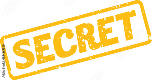 A vibrant yellow rubber stamp with grunge texture clearly displays the word SECRET on a clean white surface