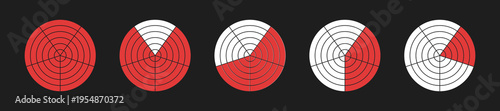 Radar pie chart collection. Circular sector diagrams and segmented target graphs.