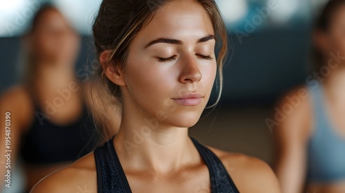 Close up portrait of a woman meditating with closed eyes embodying inner peace and tranquility in a yoga class Free Download Close up portrait of a woman meditating with closed eyes embodying inner peace and tranquility in a yoga class - GFXLoad