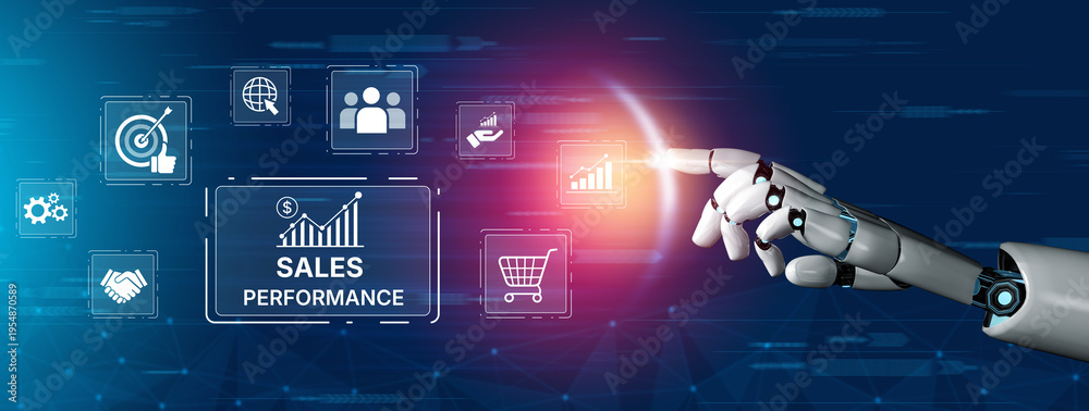 Obraz premium AI tracks digital sales performance with smart analytics, performance dashboards, and forecasting tools to drive revenue growth and sales improvement. Artificial intelligence spline