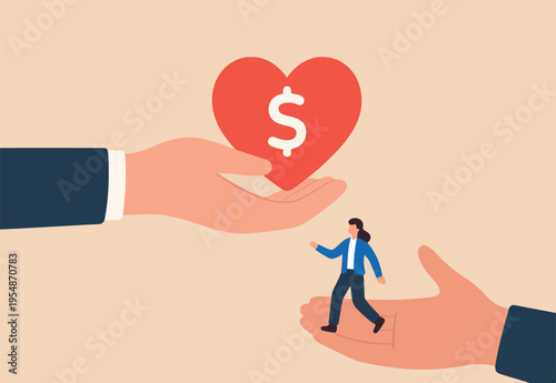 Nonprofit charity donation, help or support or community assistance, giving or volunteer, care or sharing friendship concept, hand holding heart shape with dollar sign as non profit charity.