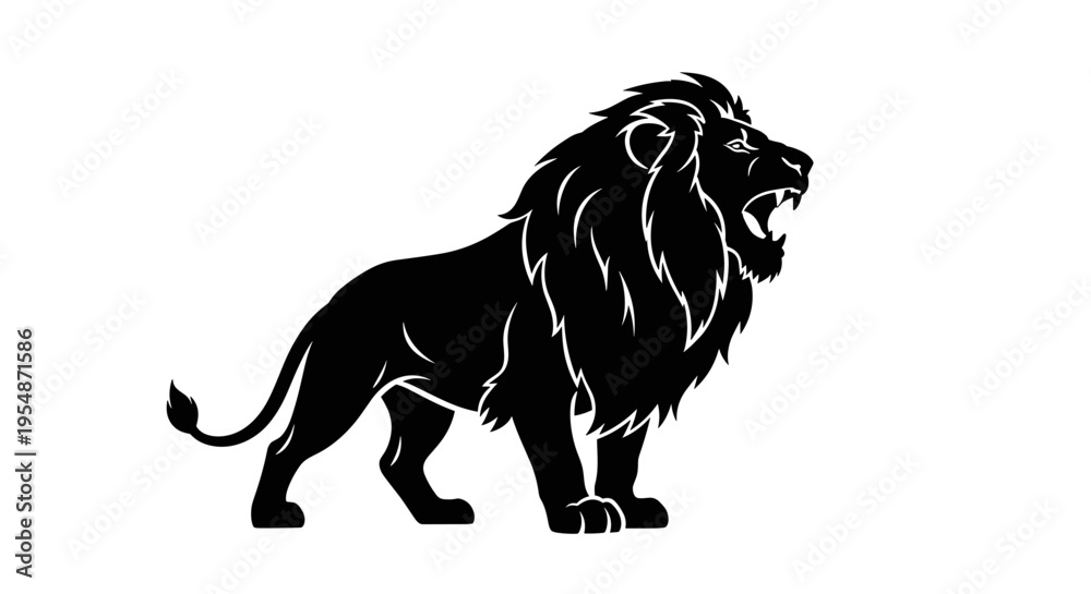 Fototapeta premium Black Lion Silhouette Roaring Loud.